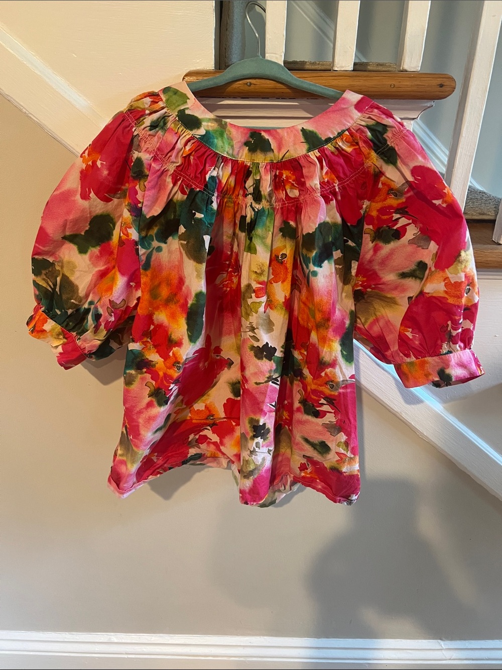 J. Crew Watercolor Floral Puff-Sleeve Top - Pink Multi
